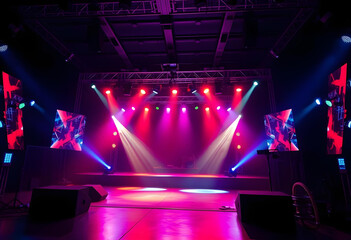 Concert Stage Scenery With Spotlights and Colored Lights