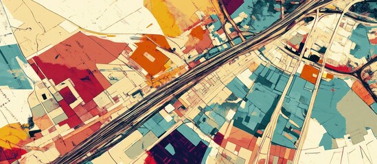 Abstract Aerial View of Cityscape with Geometric Patterns and Vibrant Colors