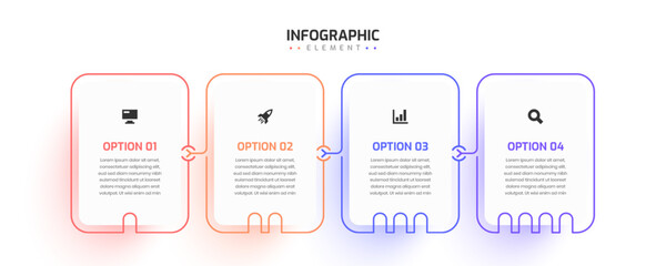 Business Infographic Template Abstract Thin Line Design with Square Label Icon and 4 Option