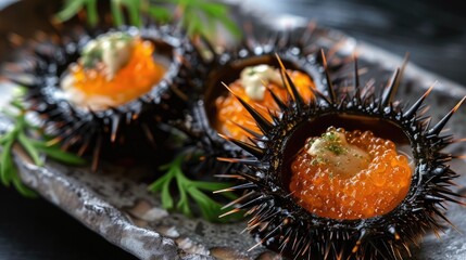 Preparing sea urchins Seafood elements culinary context