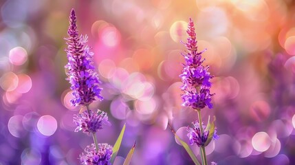 Purple Grass Flower on Warm Blurred Floral Background