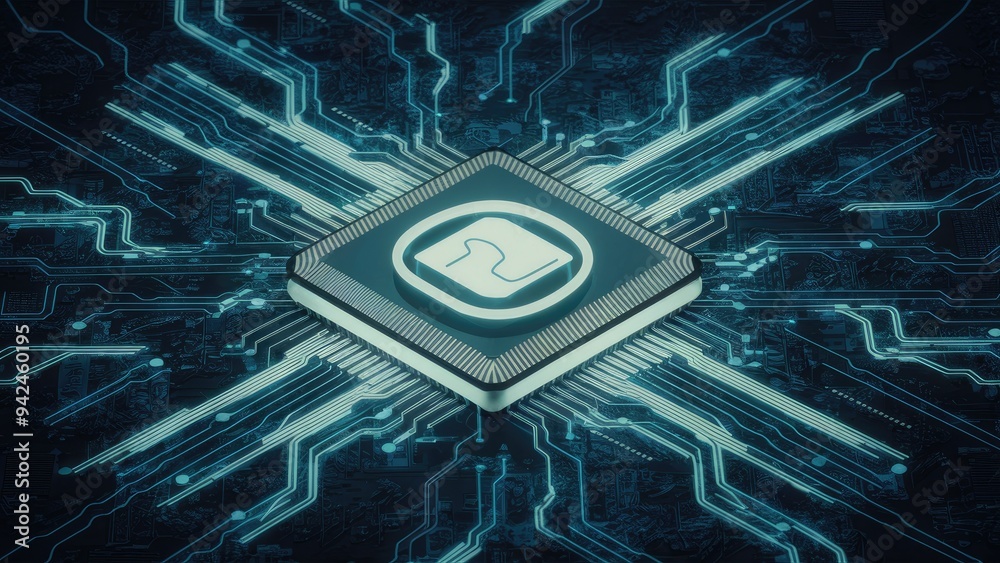 Poster abstract background depicting processor computing in 3d illustration.