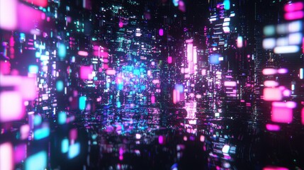 Obraz premium Abstract Neon Cityscape with Blurry Lights and Reflections