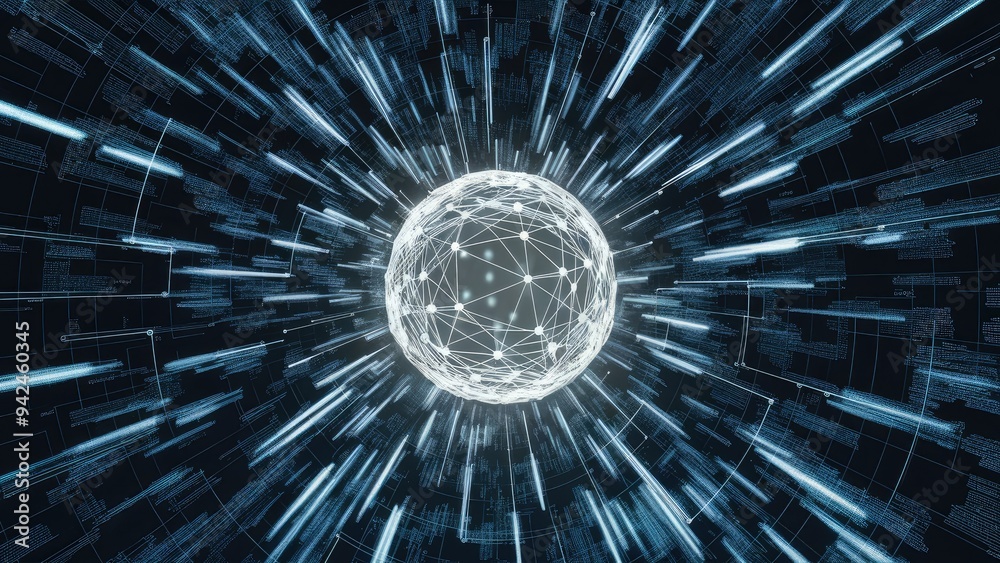 Aufkleber abstract black and white background depicting internet technology network with extensive data visual