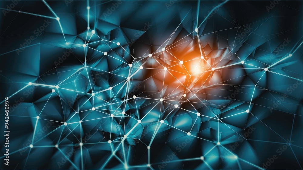Poster abstract connection background featuring interconnected lines and dots that form a futuristic geomet