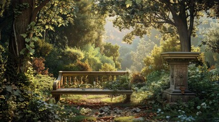 Obraz premium Resting Place in a Verdant Garden