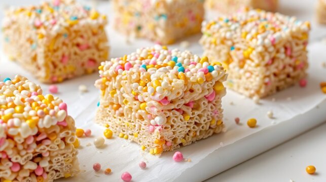 Rice Krispy Treats on White Background