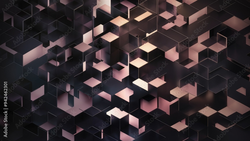 Poster abstract geometric background featuring semi-transparent cubes in a repeating pattern. 3d rendering 
