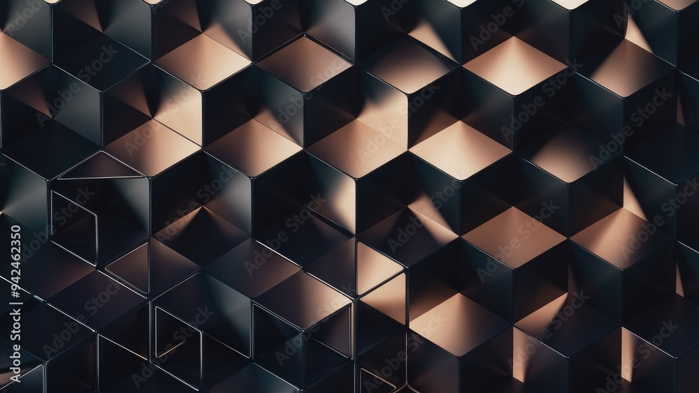 Poster abstract geometric background featuring semi-transparent cubes in a repeating pattern. 3d rendering 