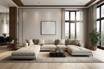 Modern Living Room with Sectional Sofa and Wooden Floor
