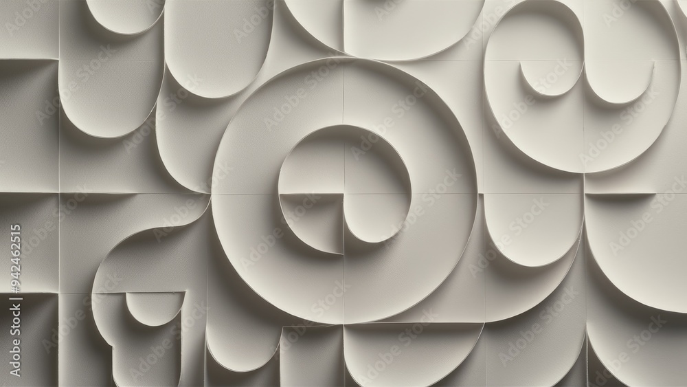 Wall mural abstract geometric circle shapes on a 3d papercut background. creative modern pattern in white and g