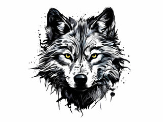 Wolf black and white graffiti illustration design poster and T-shirt generative ai