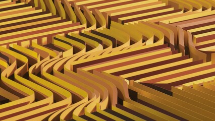 Abstract geometric pattern with varying thickness of yellow lines in a repeated stripe design.