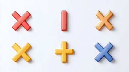 Obraz premium 3D Set of Check Mark, Question Mark, Caution, and Cross Signs with Realistic Caution Mark for Brochure Design, Displayed on a White Background with Vector Illustration Design