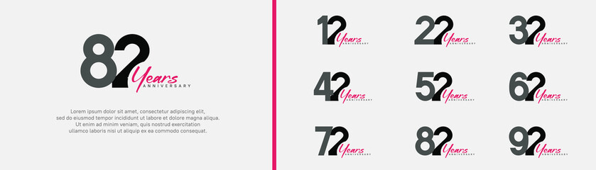 anniversary logotype set. vector design black and pink color can be use for special moment