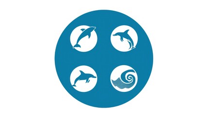 Fototapeta premium Blue Circle With Four Dolphin Designs.