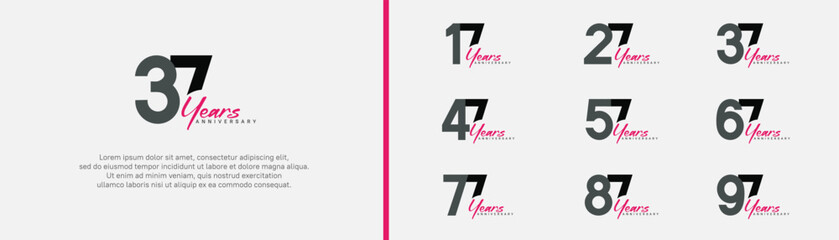 anniversary logotype set. vector design black and pink color can be use for special moment