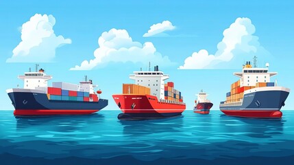 Three cargo ships sailing on the ocean