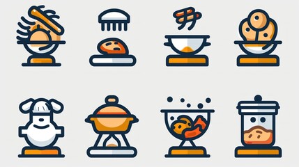 Colorful Food Cooking Pot Icon Set.