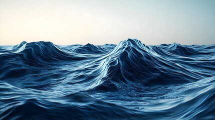 Abstract Ocean Waves, Blue Water, 3D Render