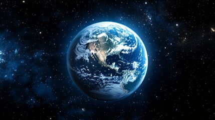 Obraz premium A stunning view of Earth from space, showcasing its oceans and continents against a starry backdrop.