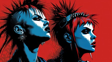 Fototapeta premium Two Punk Women with Spiky Hairstyles.