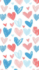 Colorful hand-drawn hearts pattern