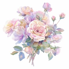 Obraz premium watercolor painting of a delicate bouquet of roses in pastel shades, on isolated white background