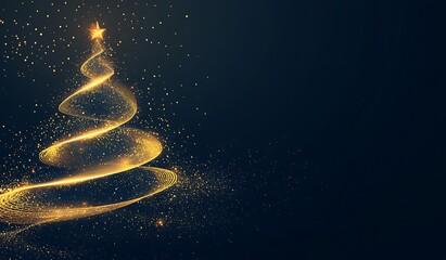 A vector illustration of a glowing Christmas tree, on a black background with a copy space area for text and graphics