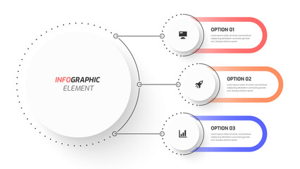 Business center circle infographic presentation with black thin line 3 circle option and icon