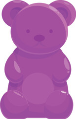 Shiny purple gummy bear sitting down, perfect for projects related to candy, sweets, or childhood treats