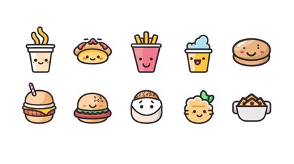 Cute Fast Food Character Icons.