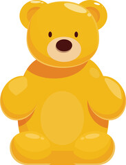 Yellow gummy bear sitting down isolated on white background