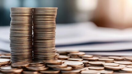 Two Stacks of Gold Coins Financial Success Concept