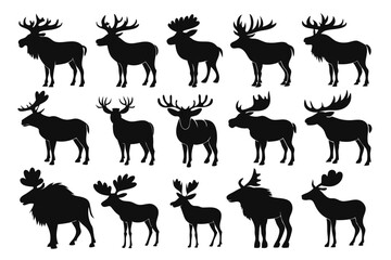 Fototapeta premium Moose silhouettes set, large pack of vector silhouette design