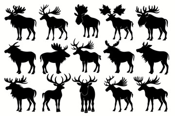 Moose silhouettes set, large pack of vector silhouette design