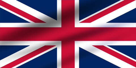 English Flag - United Kingdom of Great Britain. Wavy flag with light and shadow