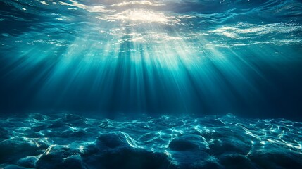 Fototapeta premium Underwater Sunbeams Ocean Floor Blue Water Texture