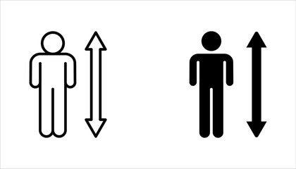 human measures height icon set, scale with man, thin line symbol vector illustration on white background