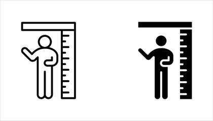 human measures height icon set, scale with man, thin line symbol vector illustration on white background