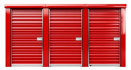 Bright red storage units lined up for easy access and organization. Ideal space for personal or business storage solutions.