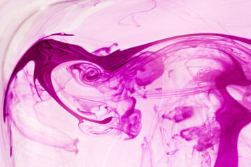 abstract background of pink and purple ink splashing on white background