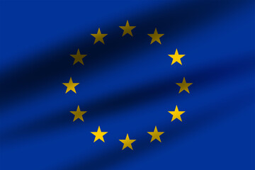 European Union with stars official flag. Wavy flag with light and shadow