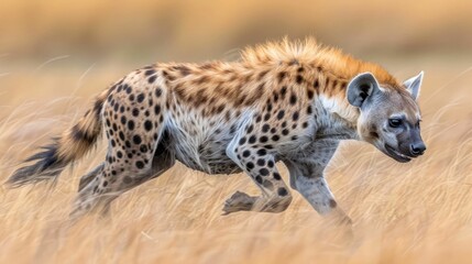 Spotted Hyena Running Through Tall Grass
