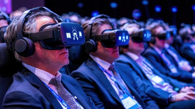 Businessmen Wearing VR Headsets at Conference