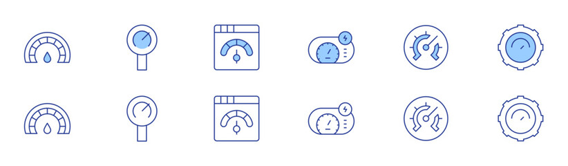 Speedometer icon set in two styles, Duotone and Thin Line style. Editable stroke. speedometer, speed, barometer