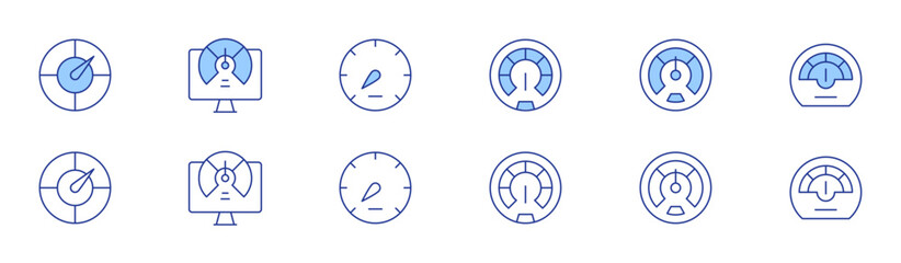 Speedometer icon set in two styles, Duotone and Thin Line style. Editable stroke. speedometer, productivity