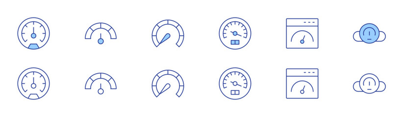 Speedometer icon set in two styles, Duotone and Thin Line style. Editable stroke. speedometer, speed