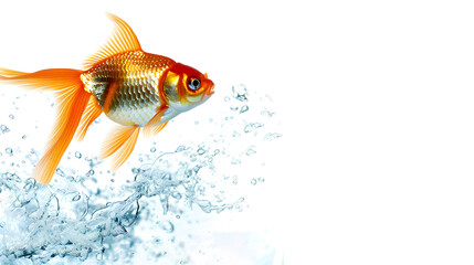 Fototapeta premium Goldfish Swimming in Splashing Water on White Background