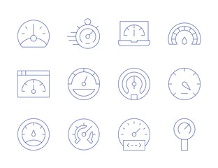 Speedometer icons. Thin Line style, editable stroke. speedometer, speed, boost, coding, site